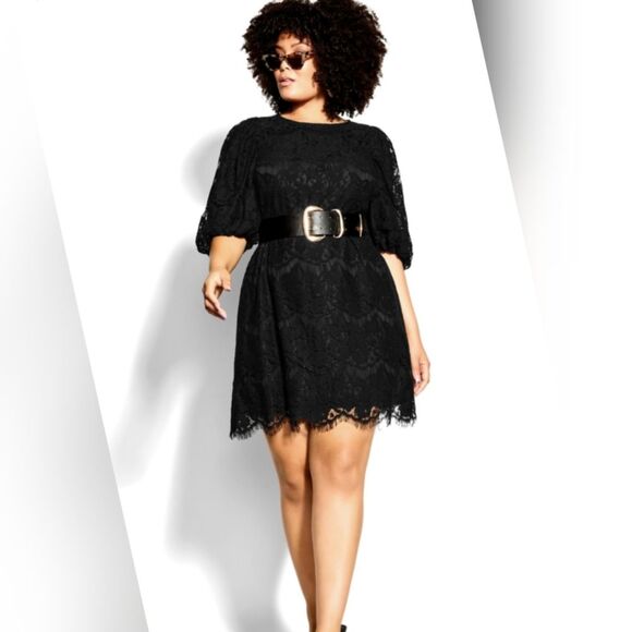 City Chic Nora Black Lace Short Sleeve Dress Size 12 NWT - Picture 2 of 6